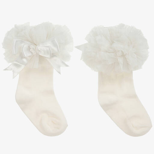 Beau KiD-Girls Ivory Cotton Frill Socks | Childrensalon