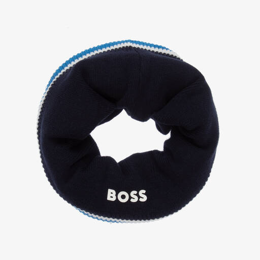 BOSS-Boys Navy Blue Cotton Knit Snood | Childrensalon