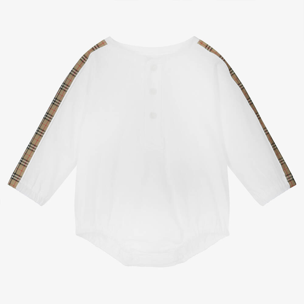 Burberry - White & Beige Cotton Bodysuit | Childrensalon