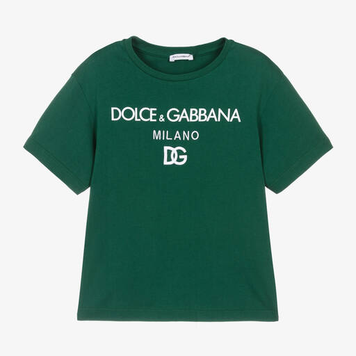Dolce & Gabbana-Boys Green Cotton Crossover DG T-Shirt | Childrensalon