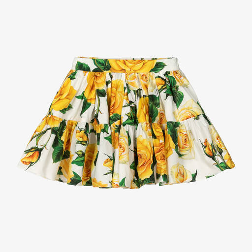 Dolce & Gabbana-Girls Yellow Roses Cotton Skirt | Childrensalon