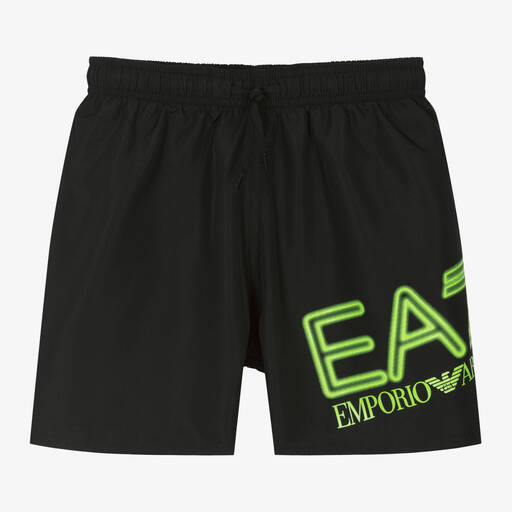 EA7 Emporio Armani-Teen Boys Black Swim Shorts | Childrensalon