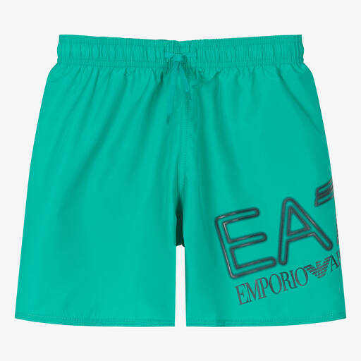 EA7 Emporio Armani-Teen Boys Green Swim Shorts | Childrensalon