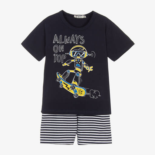 Everything Must Change-Boys Navy Blue Striped Cotton Pyjamas | Childrensalon