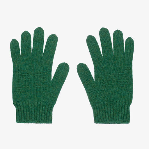 Gucci-Green Wool GG Logo Gloves | Childrensalon