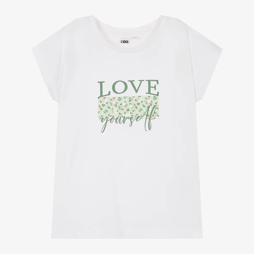 iDO Junior-Girls Ivory Cotton Love T-Shirt | Childrensalon