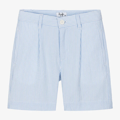 Il Gufo-Boys Blue Striped Seersucker Shorts | Childrensalon