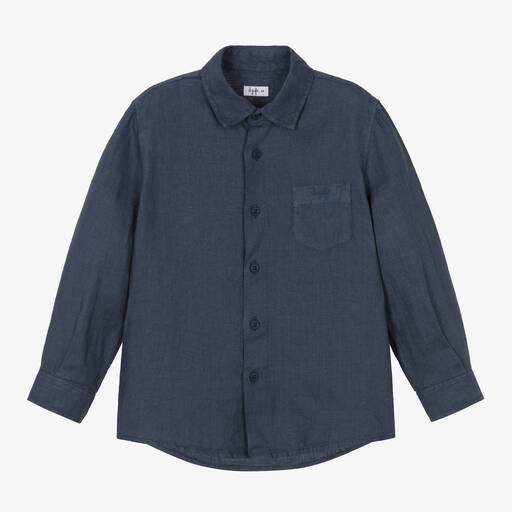 Il Gufo-Boys Navy Blue Linen Shirt | Childrensalon