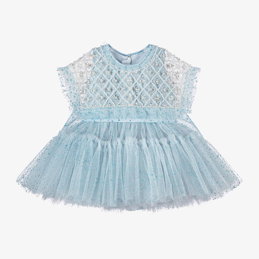 Junona-Girls Blue Glitter Tulle Dress | Childrensalon