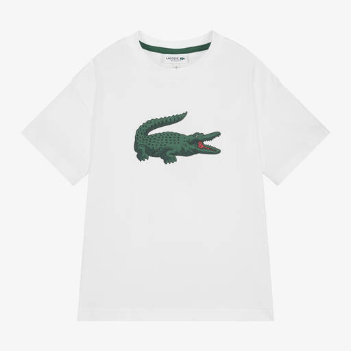 Lacoste-White Cotton XXL Crocodile T-Shirt | Childrensalon