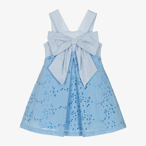 Lapin House-Girls Blue Cotton Broderie Dress | Childrensalon