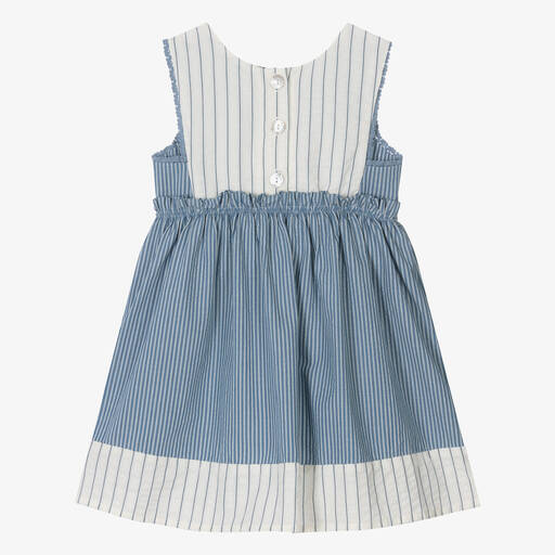 Laranjinha-Girls Blue Stripe Cotton Dress | Childrensalon