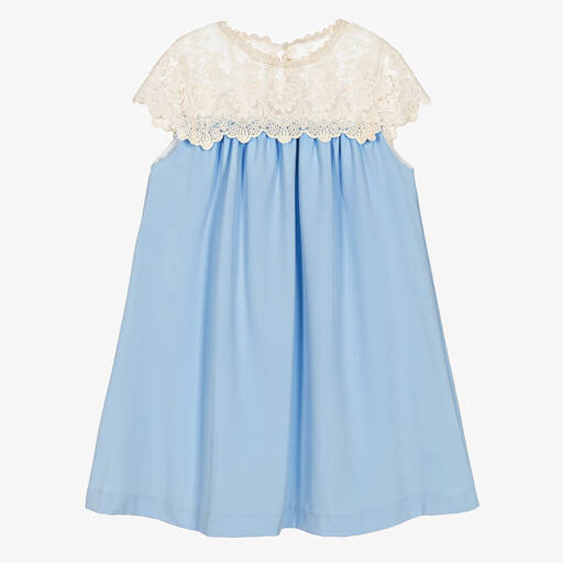 Miranda-Girls Pale Blue Crêpe & Lace Dress | Childrensalon