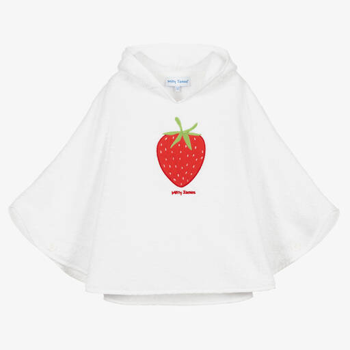 Mitty James-Girls White Towelling Strawberry Poncho | Childrensalon