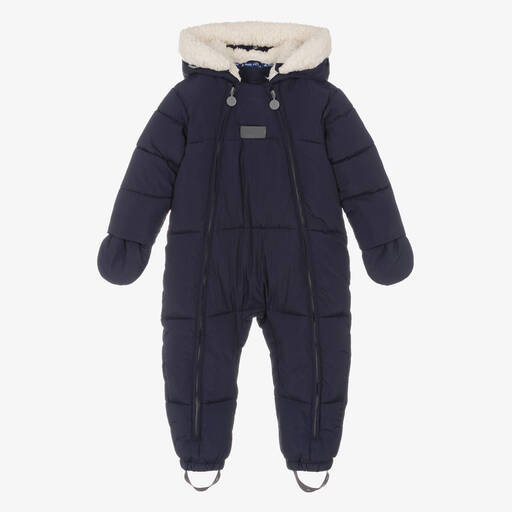 Mitty James-Navy Blue Puffer Baby Snowsuit | Childrensalon