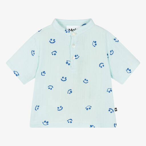 Molo-Boys Blue Cheesecloth Happy Shirt | Childrensalon