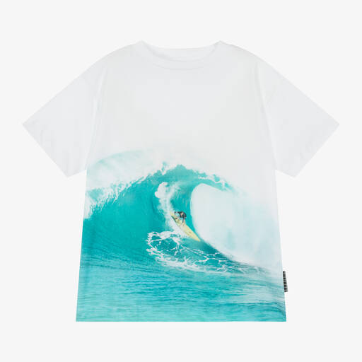 Molo-Boys White Organic Cotton Wave T-Shirt | Childrensalon