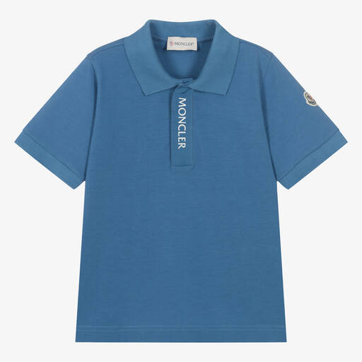 Moncler Enfant-Boys Blue Cotton Piqué Polo Shirt | Childrensalon