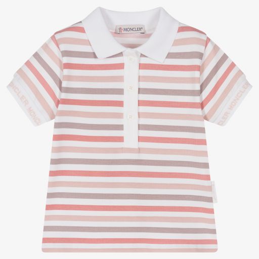 Moncler Enfant-Girls Pink Stripe Polo Shirt | Childrensalon