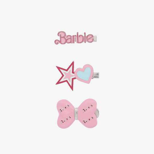 Monnalisa-Girls Pink Barbie Hair Clips (3 Pack) | Childrensalon