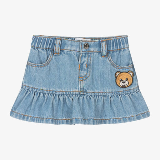 Moschino Baby-Girls Blue Denim Teddy Bear Skirt | Childrensalon