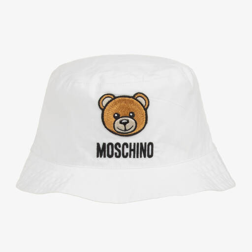 Moschino Baby-White Cotton Teddy Bear Bucket Hat | Childrensalon