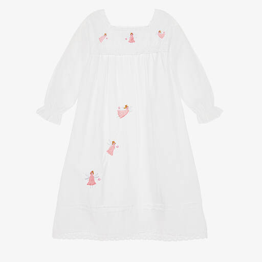 Powell Craft-Girls White Cotton Nightdress  | Childrensalon