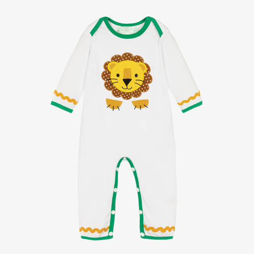 Powell Craft-White Cotton Lion Babygrow | Childrensalon
