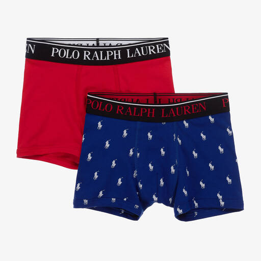 Ralph Lauren-Boys Red & Blue Cotton Boxer Shorts (2 Pack) | Childrensalon