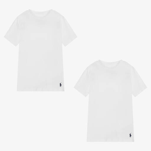Ralph Lauren-Boys White Cotton T-Shirts (2 Pack) | Childrensalon
