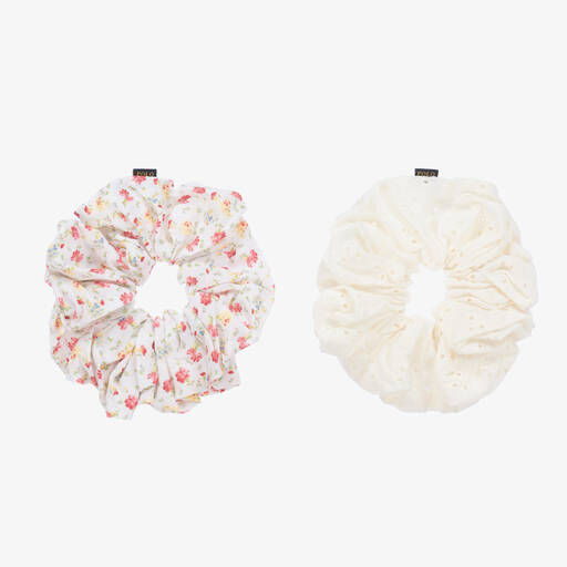 Ralph Lauren-Girls Ivory Floral Scrunchies (2 Pack) | Childrensalon