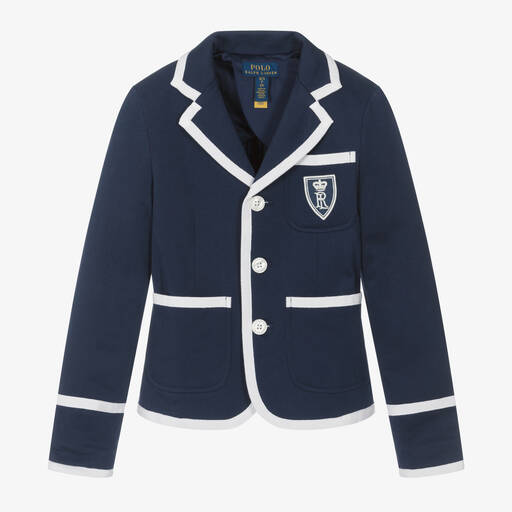 Ralph Lauren-Girls Navy Blue Cotton Jersey Blazer | Childrensalon
