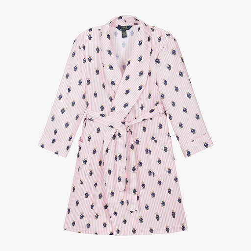 Ralph Lauren-Girls Pink Polo Bear Dressing Gown | Childrensalon