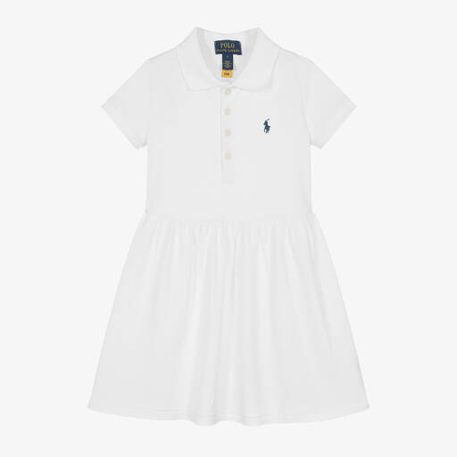 Ralph Lauren-Girls White Cotton Polo Dress | Childrensalon