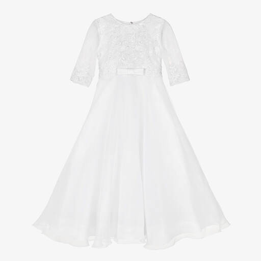 Sarah Louise-Girls White Embroidered Organza Communion Dress | Childrensalon