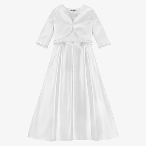 Sarah Louise-Girls White Satin Dress & Bolero Set | Childrensalon