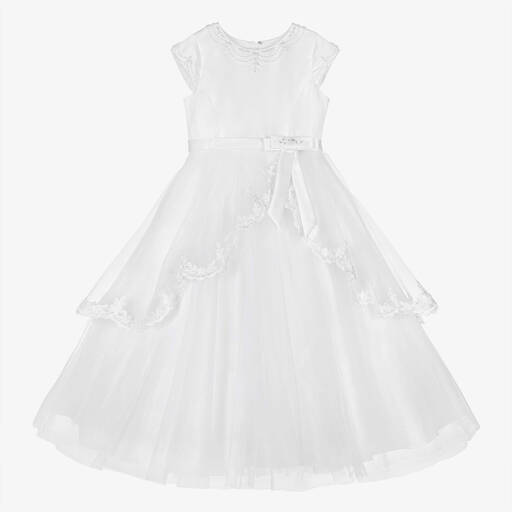Sarah Louise-Girls White Tulle Communion Dress | Childrensalon