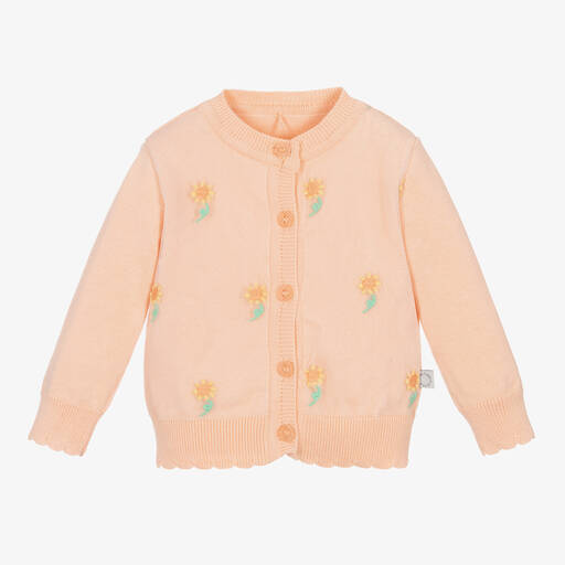 Stella McCartney Kids-Baby Girls Orange Floral Cotton Knit Cardigan | Childrensalon
