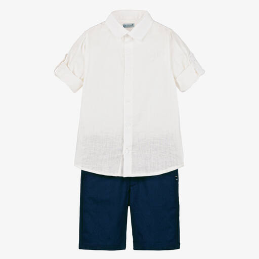 Tutto Piccolo-Boys Blue Cotton & Linen Shorts Set | Childrensalon
